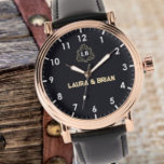 Black Vintage simple Monogram couple names Watch<br><div class="desc">Personalized watch with the names of the bride and groom or the couple in love. This watch can be customized by changing the text with the name of the loved one or the wedding date. It can be an ideal gift for newlyweds or for silver or golden wedding anniversaries. Monogram...</div>