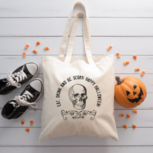 Black Vintage Skull Personalised Halloween Party Tote Bag