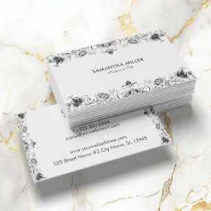 Black Vintage Swirl Frame On White Business Card