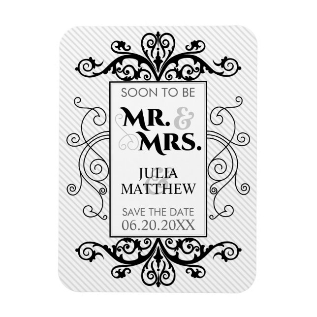 Black Vintage Swirls Save The Date Wedding Magnet (Vertical)