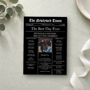 Black Vintage Traditional Newspaper Wedding Invitation