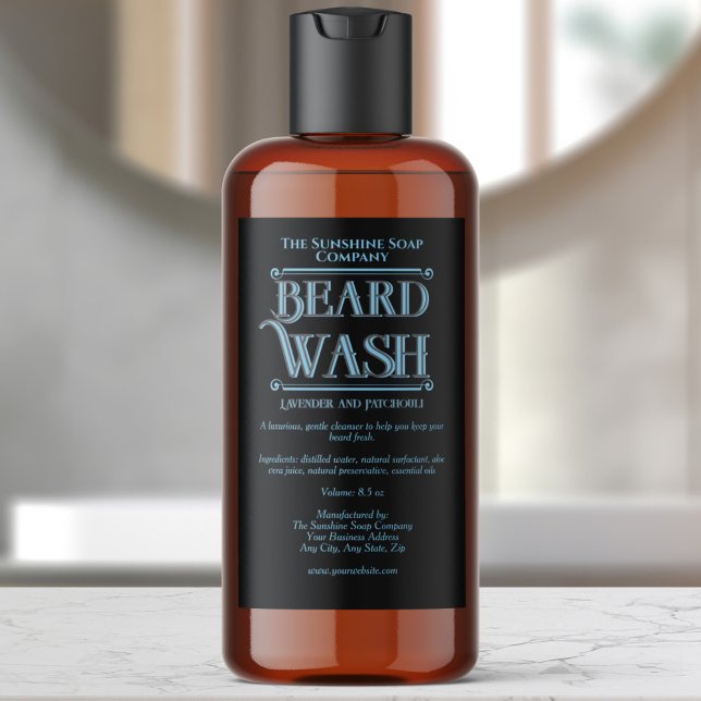 Black vintage waterproof beard wash label (Creator Uploaded)