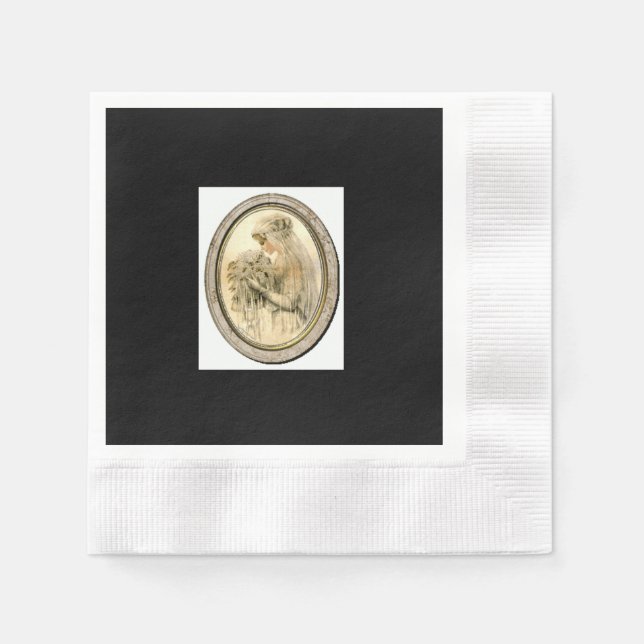 Black Vintage Wedding & Bridal Shower Bride  Napkin (Front)
