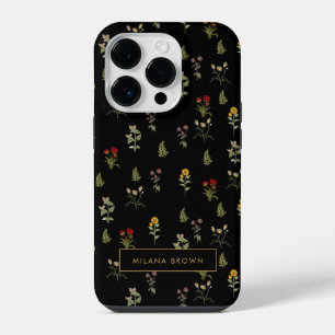 Black Vintage Wildflower Floral Pattern Chic iPhone 14 Pro Case