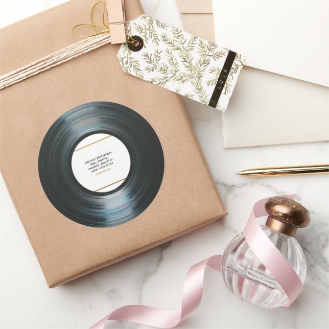 Black Vinyl Music Record Label w/ Photo Stickers (Gifting)