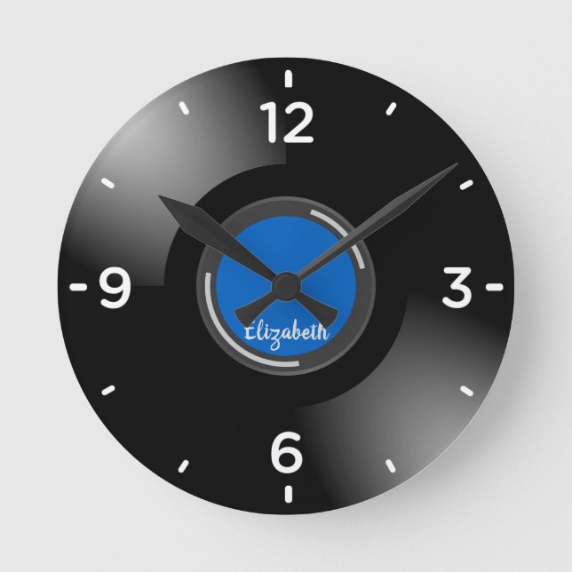 Black Vinyl Music Record Monogram  Wall Clock (Front)