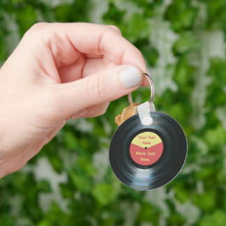 Black Vinyl Music Red and Yellow Record Keyring