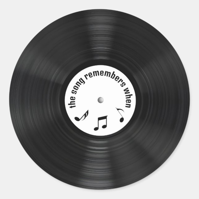 Black Vinyl Record With Song Title Classic Round Sticker (Front)
