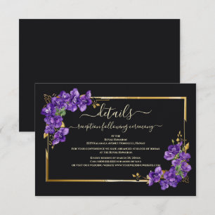 Black Violet Floral Gold Frame Elegant Wedding Enclosure Card