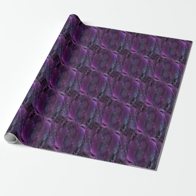 Black Violet Purple Feather Texsture Design Wrapping Paper (Unrolled)