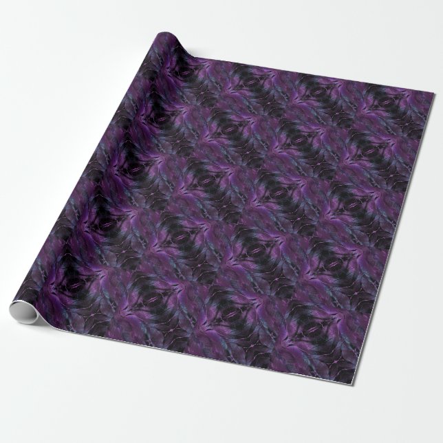 Black Violet Purple Feathered Diagonal Design Wrapping Paper (Unrolled)