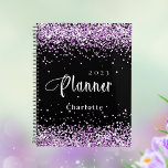 Black violet purple glitter name appointment 2024 planner<br><div class="desc">Black background. Violet,  purple faux glitter dust.  Personalise and add a year and name.  White letters.</div>
