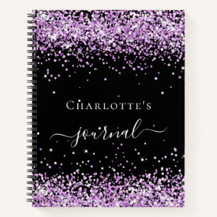 Black violet purple name script notebook