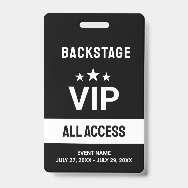 Black VIP Backstage All Access Pass ID Badge (Front)