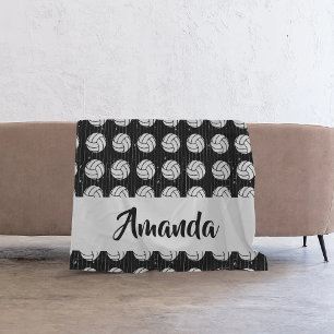 Black Volleyball Wood Floor Patterned Fleece Blanket
