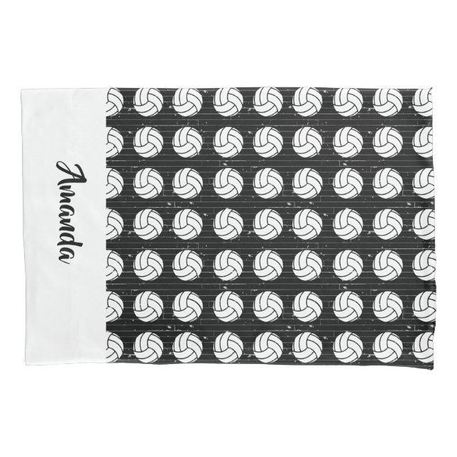 Black Volleyball Wood Floor Patterned Pillow Case (Front)