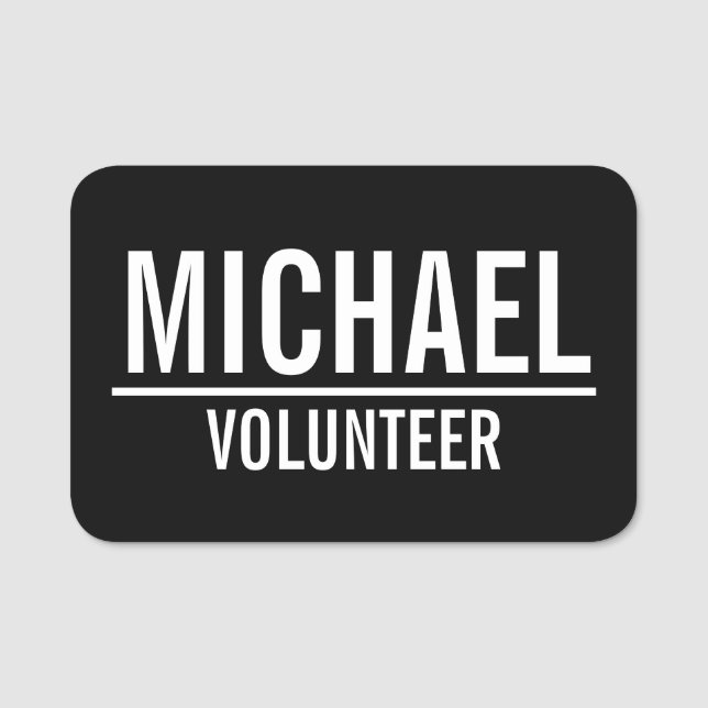 Black Volunteer Badge with Custom Name (Front)