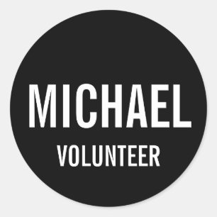 Black Volunteer Badge with Custom Name Classic Round Sticker