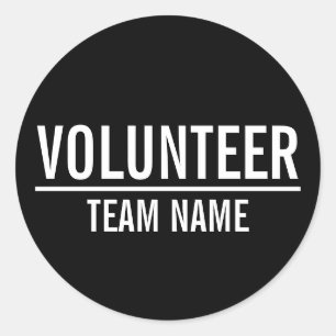 Black Volunteer Badge with Custom Team Name Classic Round Sticker