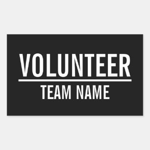 Black Volunteer Badge with Custom Team Name Rectangular Sticker