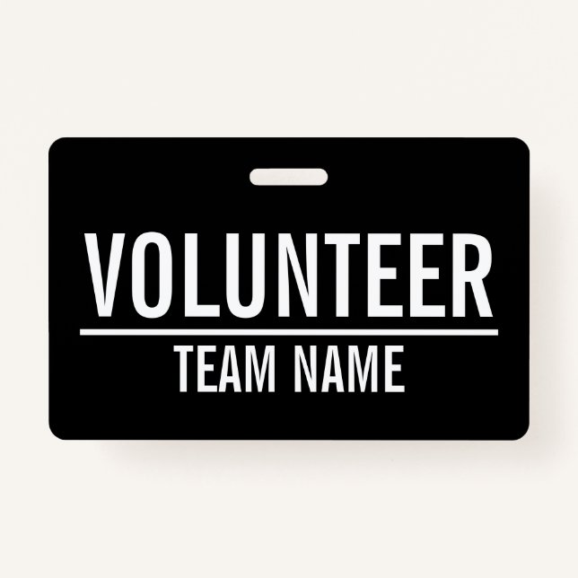Black Volunteer with Custom Team Name ID Badge (Front)