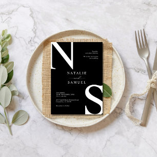 Black & W Minimalist Elegant Bold Initial Wedding Invitation