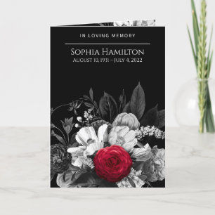 Black w/ red rose Folded Funeral Memorial Program  Programme