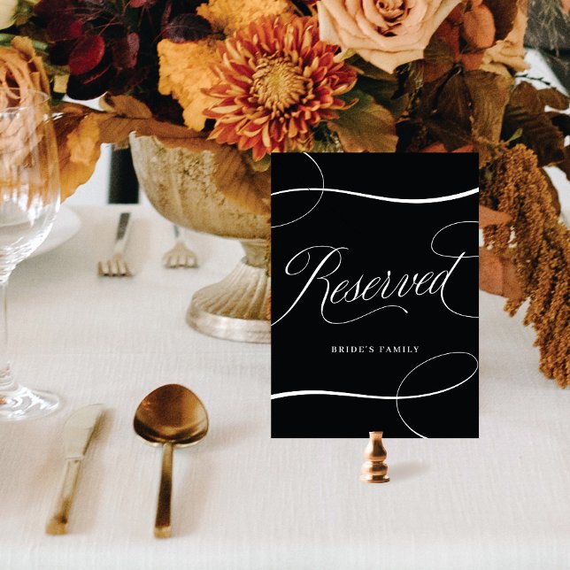 Black w/ White Script Wedding Reserved Table Sign (Creator Uploaded)