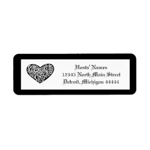 Black w/White Swirly Heart - Address Label