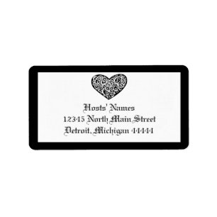Black w/White Swirly Heart - Address Label