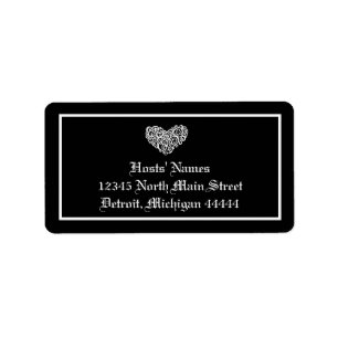 Black w/White Swirly Heart - Address Label
