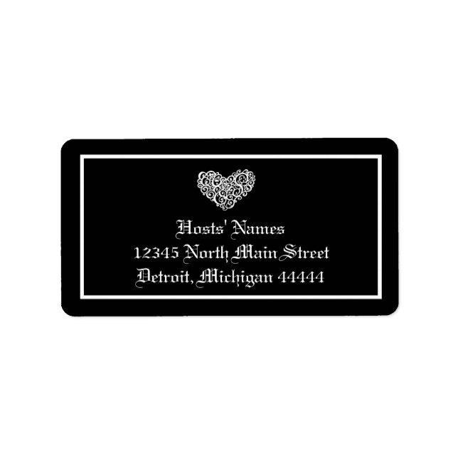 Black w/White Swirly Heart - Address Label (Front)