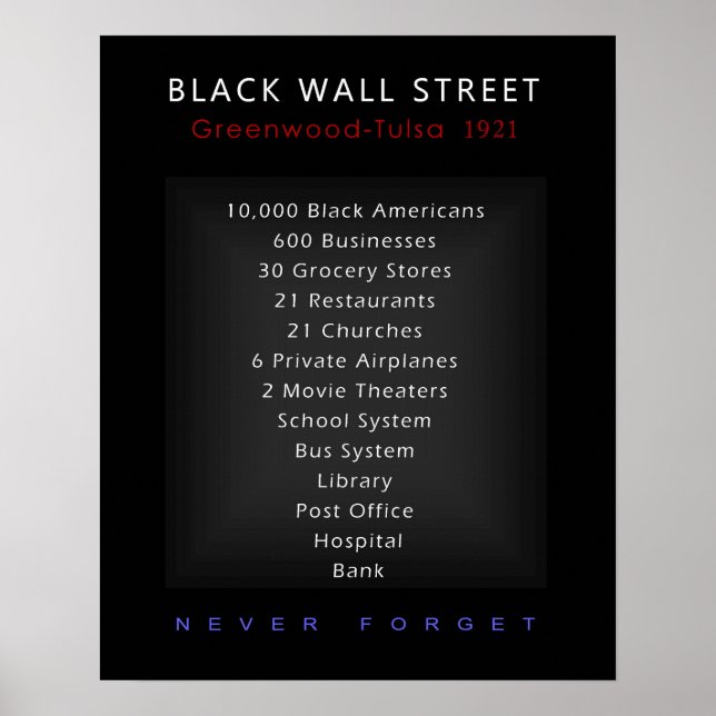 Black Wall Street - Never Forget Poster (Front)