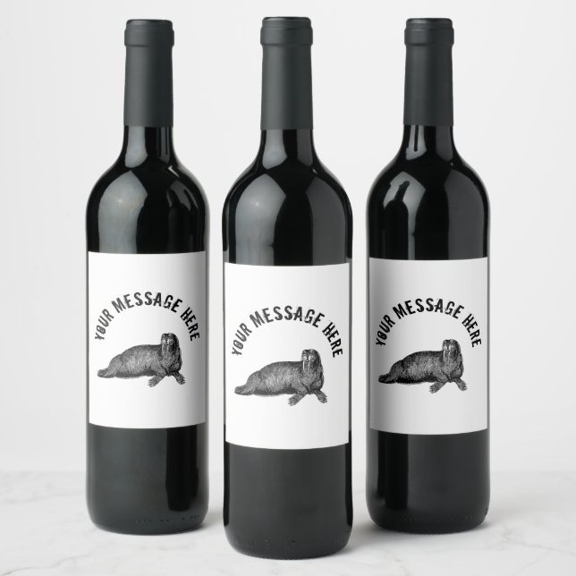 Black Walrus simple Illustration Wine Label (Bottles)