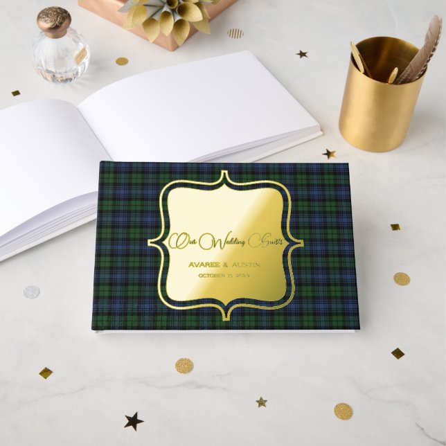 Black Watch Ancient Original Scottish Tartan Guest Book (Front Open)