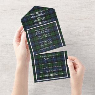 Black Watch Ancient  Scottish Tartan  All In One Invitation