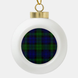 Black Watch clan tartan blue green plaid Ceramic Ball Christmas Ornament