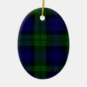 Black Watch clan tartan blue green plaid Ceramic Tree Decoration