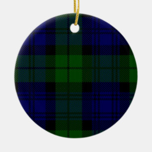 Black Watch clan tartan blue green plaid Ceramic Tree Decoration