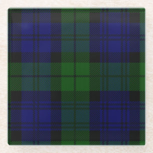 Black Watch clan tartan blue green plaid Glass Coaster