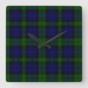 Black Watch clan tartan blue green plaid Square Wall Clock