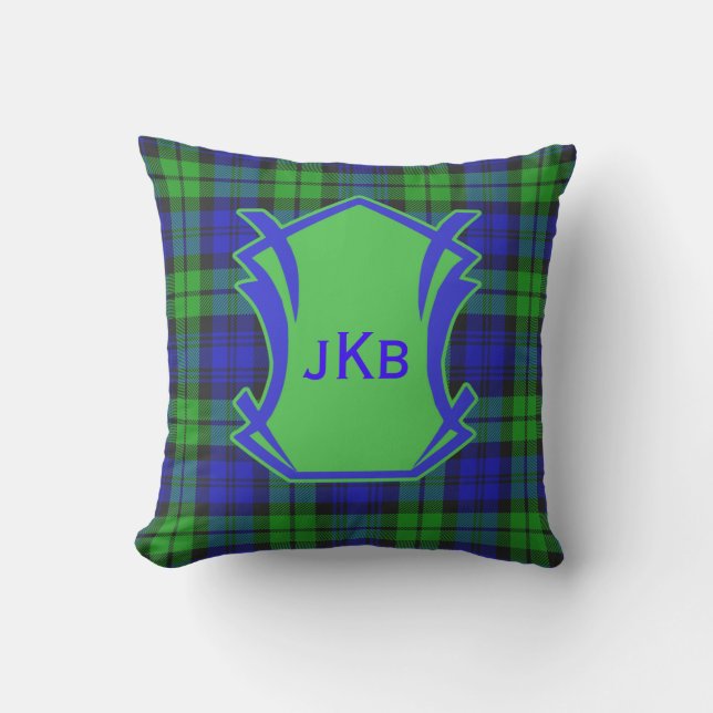 Black Watch Classic Tartan Monogrammed Pillow (Front)
