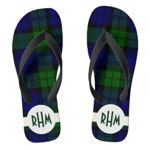 Black Watch Plaid Custom Mongram Flip Flops