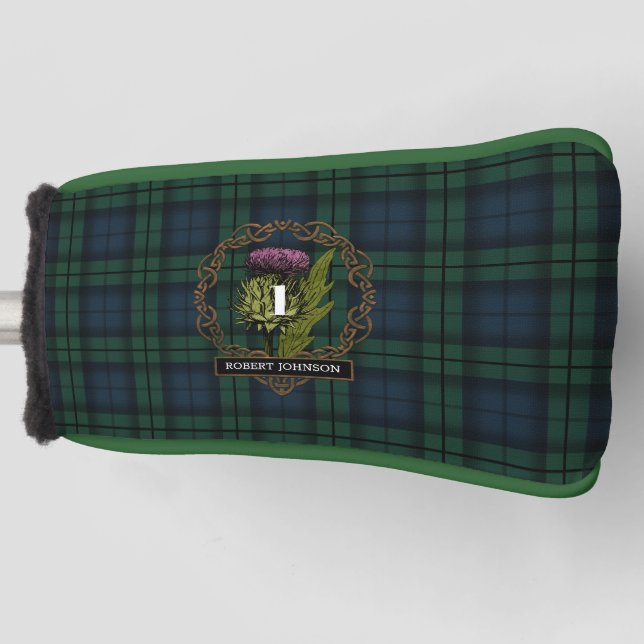 Black Watch Plaid Tartan Scottish Thistlle Name Go Golf Head Cover (Front)