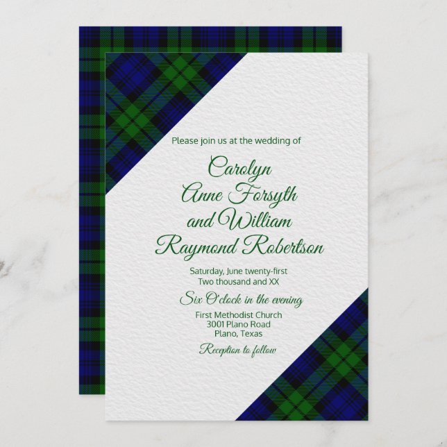 Black Watch Plaid Wedding Invitation (Front/Back)
