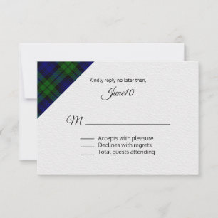 Black Watch Plaid Wedding RSVP Card