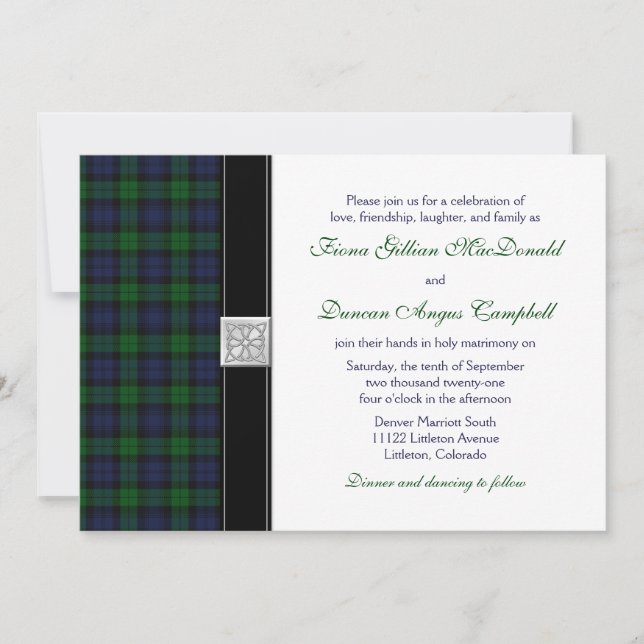 Black Watch Scottish Tartan Wedding Invitation (Front)