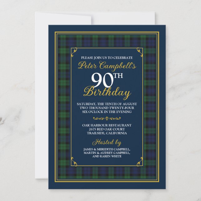 Black Watch Tartan 90th Birthday Invitation (Front)