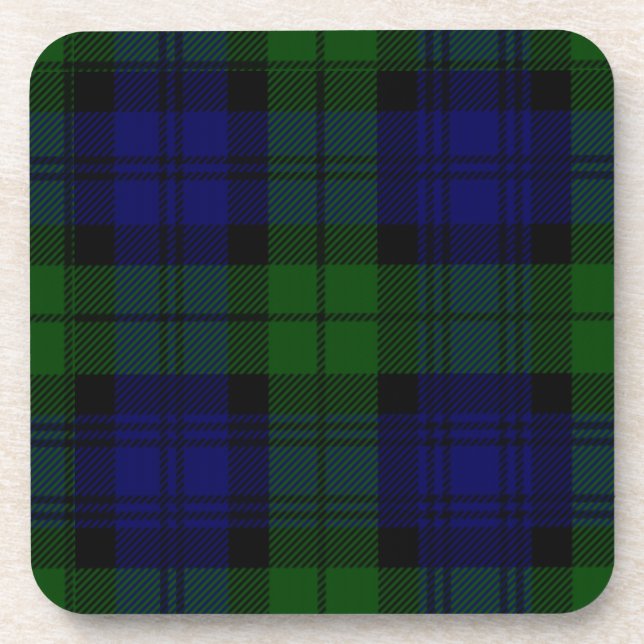 Black Watch Tartan Blue Green Plaid Coaster (Front)
