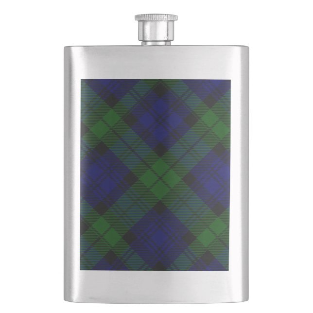 Black Watch Tartan Blue Green Plaid Hip Flask (Front)
